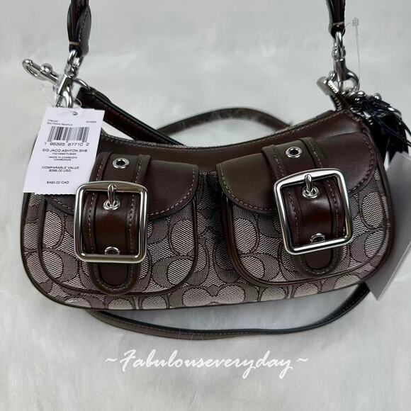 COACH Ashton Bag In Signature Jacquard Shoulder/Crossbody CBJ00 Silver/Oak/Maple - Picture 3 of 12